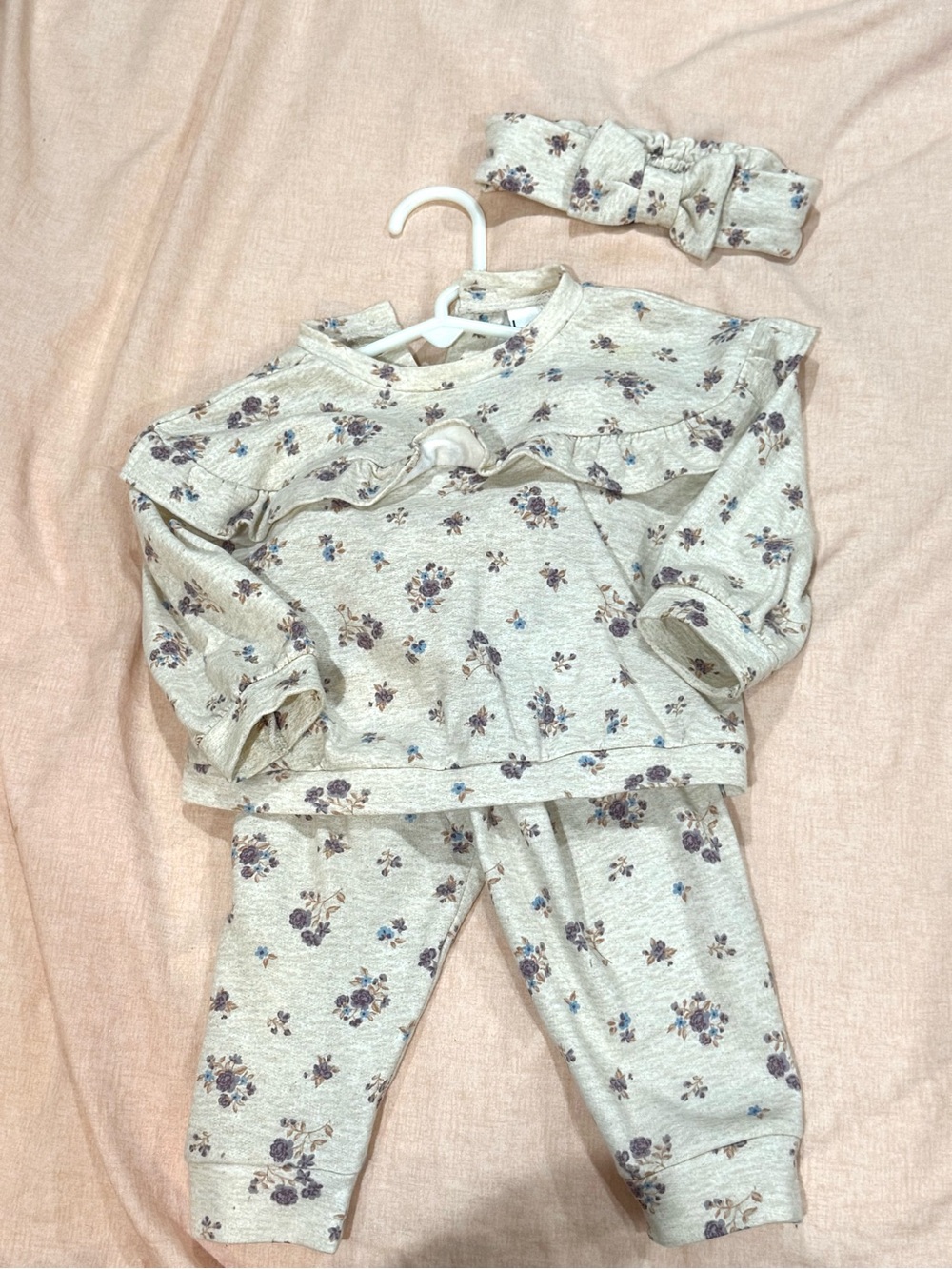 Nicole Miller Floral Ruffle Pajama Set with Headband